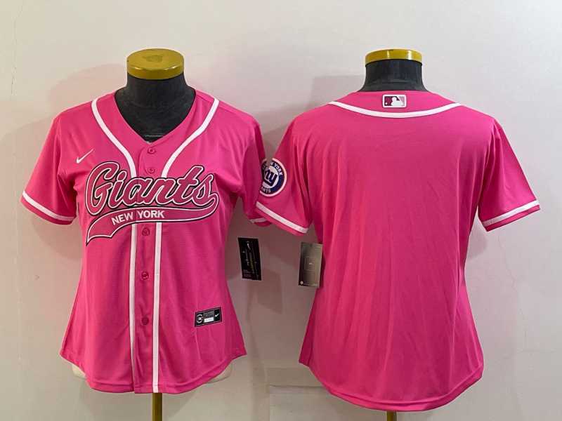 Women%27s New York Giants Blank Pink With Patch Cool Base Stitched Baseball Jersey